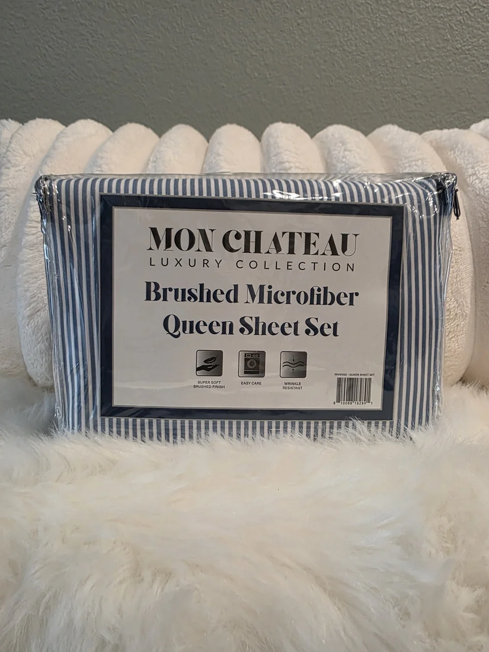 Mon Chateau Brushed Microfiber Queen Sheet Set - Blue Stripe
